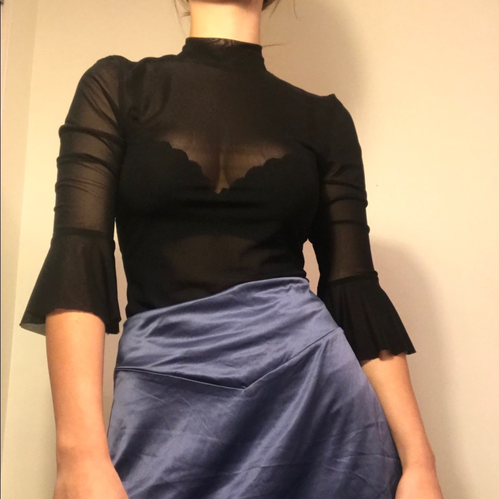Sheer minkpink bell sleeved blouse
